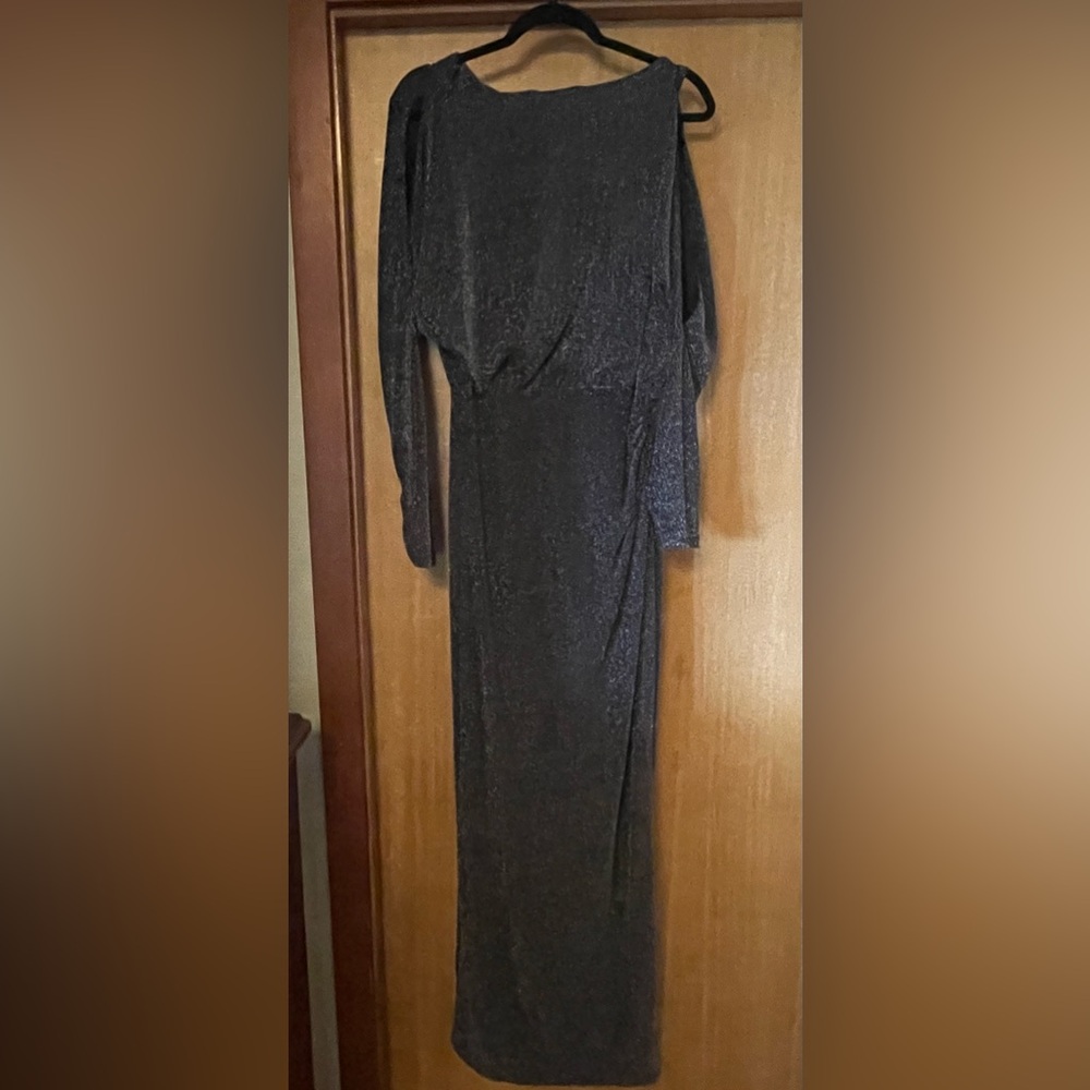 Ralph Lauren Navy  Ruched Gown Long Dolman Sleeves, Cold Shoulder Size 12